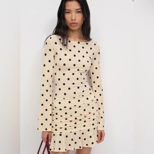 Reformation Brielle Knit Dress Cream and Black Polka Dot Long Sleeve Dress